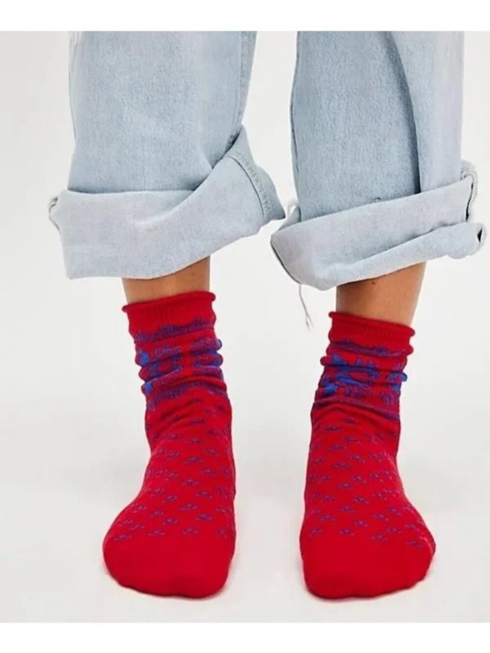 Free People Cashmere Fair Isle Socks Cozy Warm Boho Cottagecore Red Womens